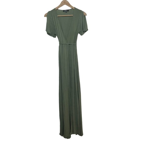 ๐ LULU'S | Much Obliged Washed Olive Green Wrap Maxi Dress | Size S - Picture 4 of 12